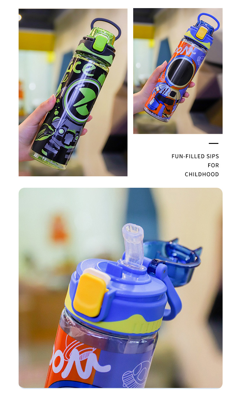 厂家直供新款儿童运动塑料水杯卡通设计吸管杯户外便携大容量水杯详情9