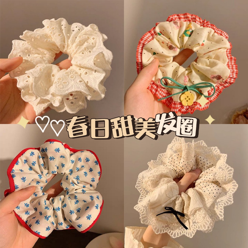 Sweet lace large intestine hair band, cute and sweet girl, high appearance level, hair band, student hair tie, early spring hair accessory pic 1