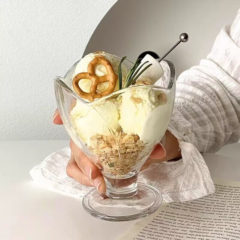 Wholesale InS-style glass lotus ice cream cups, dessert yogurt glass cups, fruit smoothies, fruit cups and cake cups pic 5