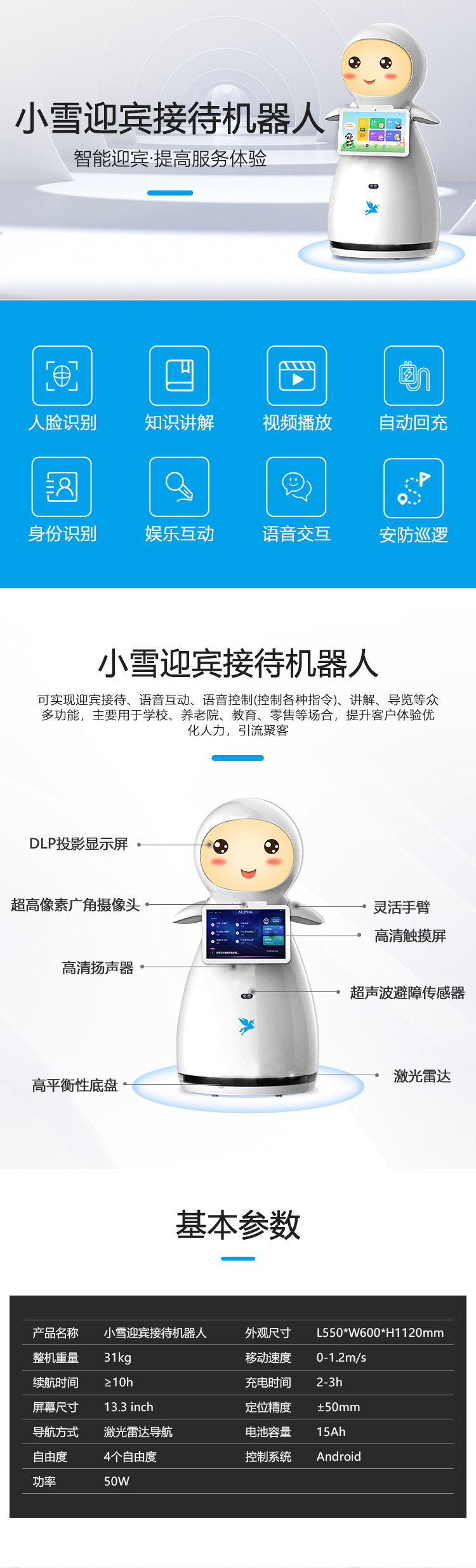Customized Xiaoxue ai robot intelligent voice interaction guidance, route leading, tour guide and reception service robot pic 1