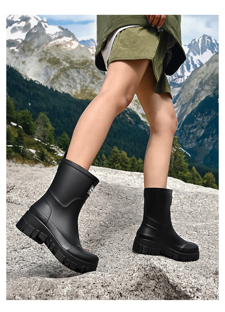 跨境时尚雨鞋女厚底耐磨防滑水鞋韩版中高筒露营风雨靴防水洗车鞋详情19
