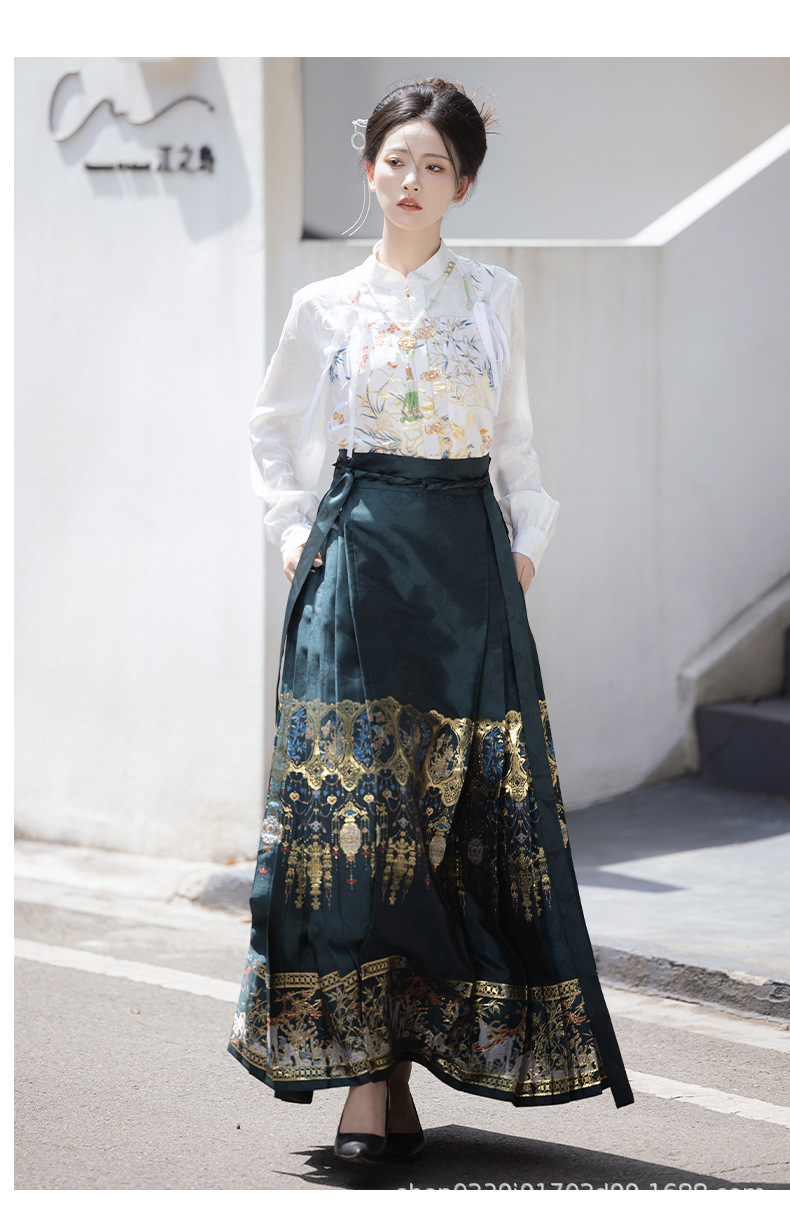 2025新款原创织金马面裙套装女款新中式旅游高级感修身国风汉服女详情8