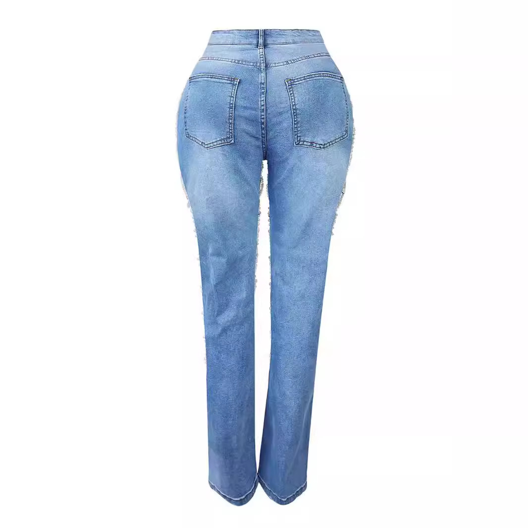 INS amazon aliexpress europa y Estados Unidos crossover 2026 big broach jeans mujer cadena de cuentas cadena colgante accesorios pantalones de corte recto pic 5