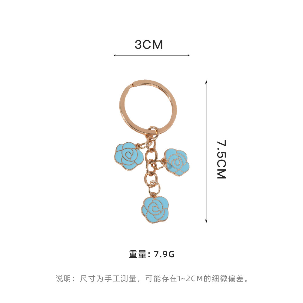 精品挂件扣上新小众多色可选节日送礼粉白蓝三朵玫瑰花工艺钥匙扣详情4