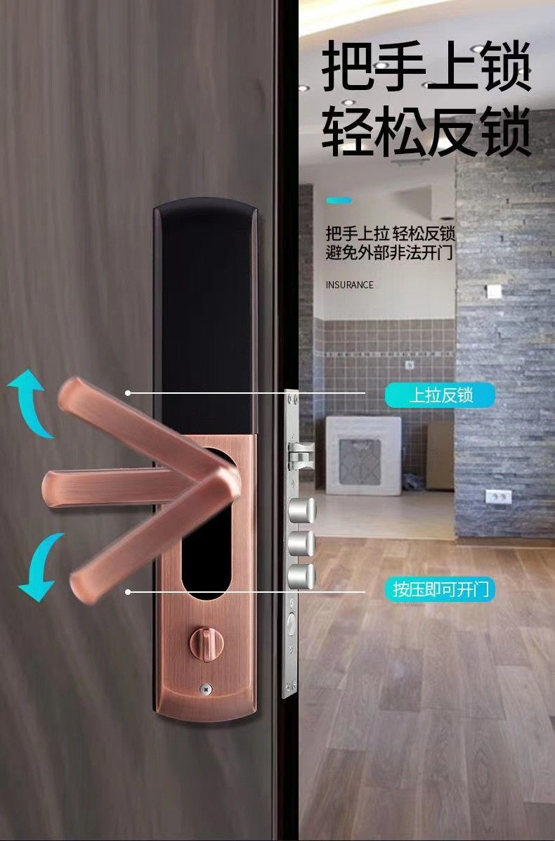 经典蓝牙滑盖指纹锁家用密码锁磁卡锁防盗门智能锁自动下滑盖锁详情4