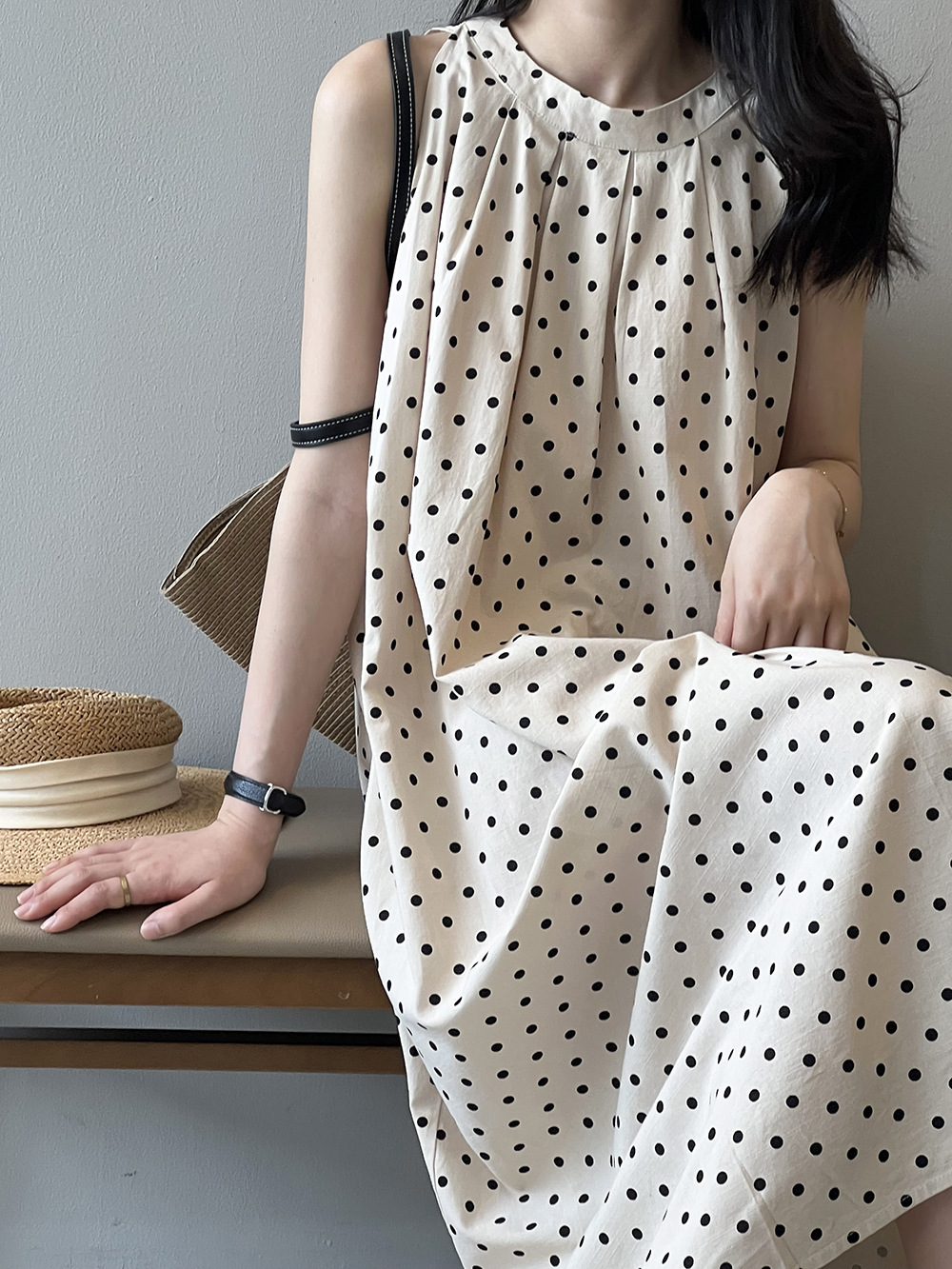 言双 波点无袖连衣裙2024夏季新款韩系圆领a字气质背心裙82016 pic 32