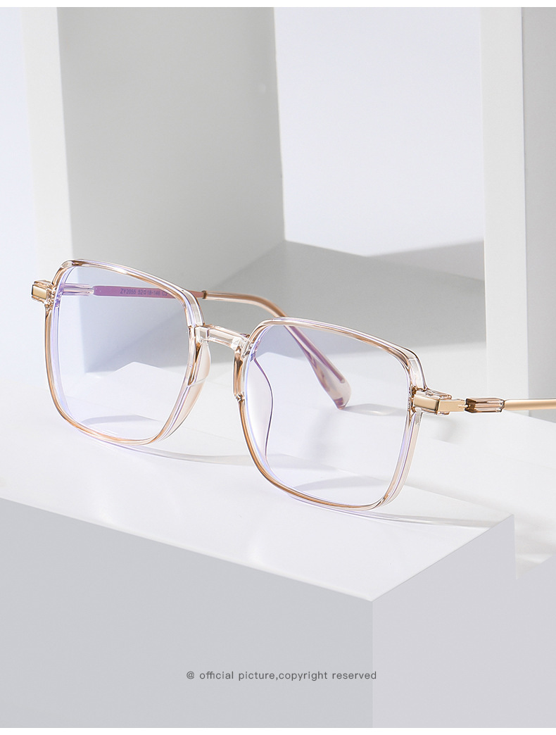 老花眼镜中老年人眼镜时尚优雅女神香槟金素颜大框老花镜2055批发详情2