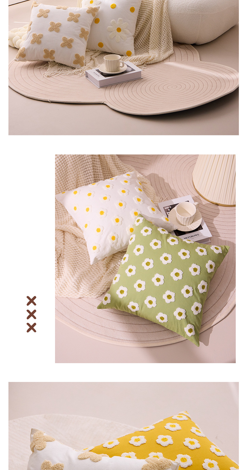 新款跨境小雏菊毛巾刺绣抱枕套床头靠垫沙发车客厅靠枕背腰可含芯详情8