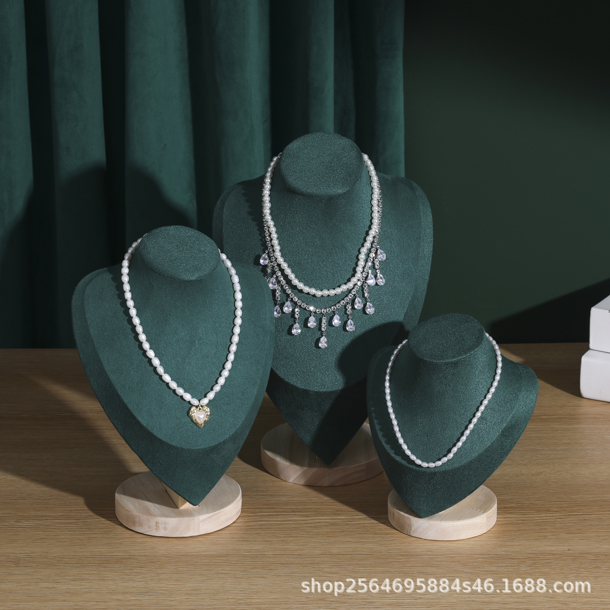 Wooden velvet necklace display stand, neck mold pendant stand, jewelry stand, human neck jewelry window storage, model stand pic 9