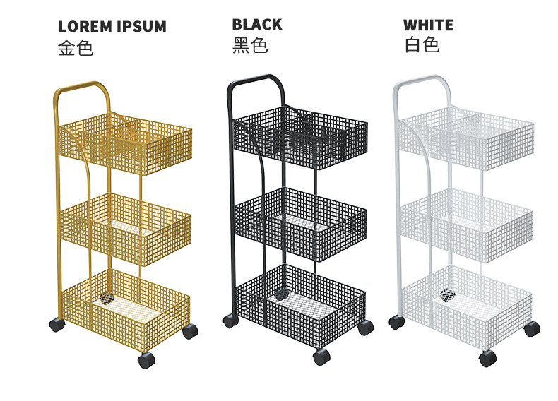 Nordic ironwork shelving, bedroom and kitchen metal Internet celebrity, movable bathroom storage rack, ins wheeled trolley pic 6