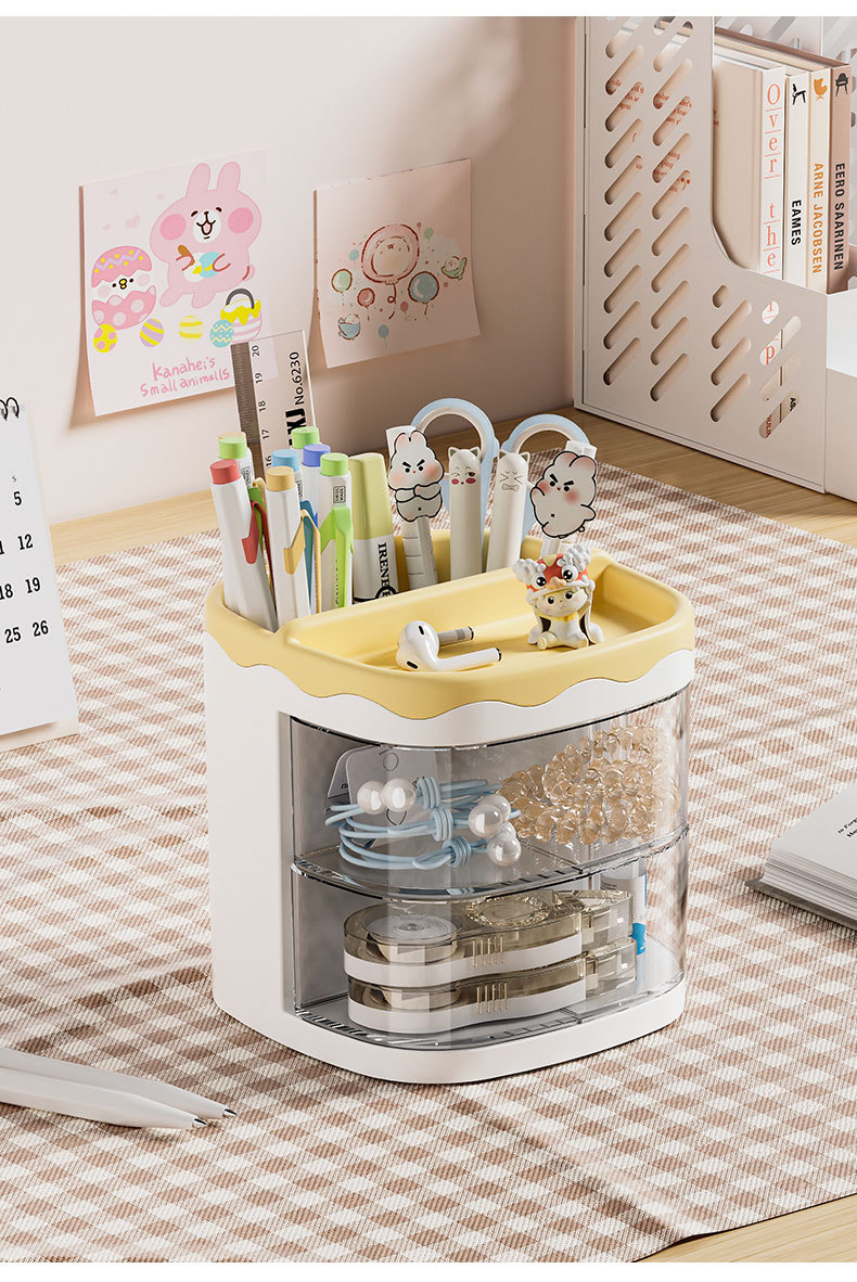 Cartoon-style new mini desktop storage box, rotating cosmetics, office stationery, makeup storage rack, home pic 11