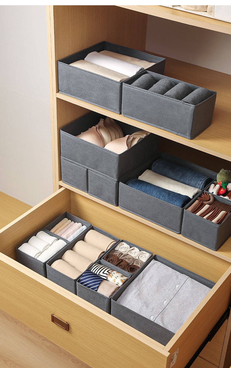 Uncovered grid sock storage box 3-piece set, underwear and underpants classified and organized storage box, bottom plate zipper storage box pic 8