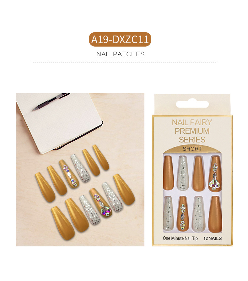 Cross-border long T-shaped false nail, glitter and sequin nail art, colorful artificial rhine-dotted ballet nail, wearable nail wholesale pic 8