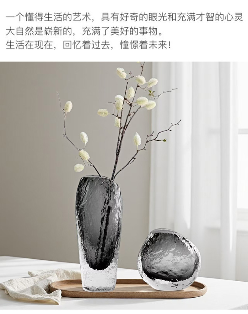现代轻奢琉璃琥珀色浮冰手工花瓶客厅电视柜玄关高级感家居摆件品详情27