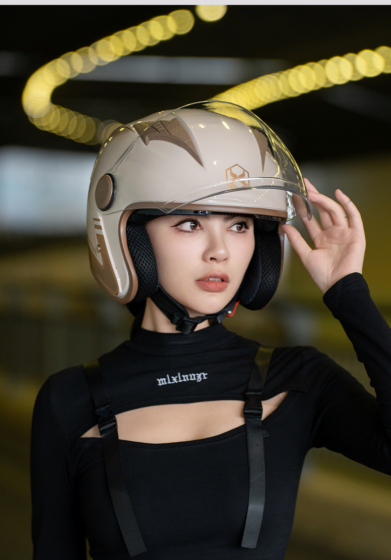 新国标3C认证摩托车头盔男士保暖冬季电动车半盔女四季通用安全帽详情5