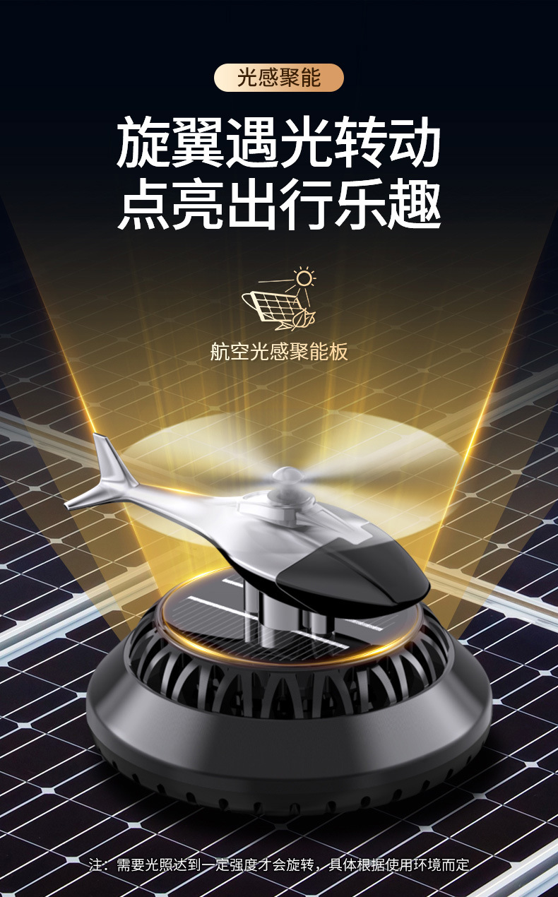 Solar-powered car aircraft aromatherapy ornaments, helicopter car dashboard perfume holders, light-sensing rotating interior accessories pic 2