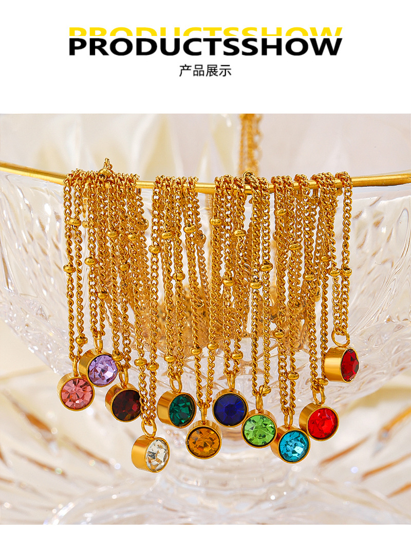 A fashionable and versatile 18K gold stainless steel diamond birthstone necklace for women in the INS style in December from Europe and America pic 2