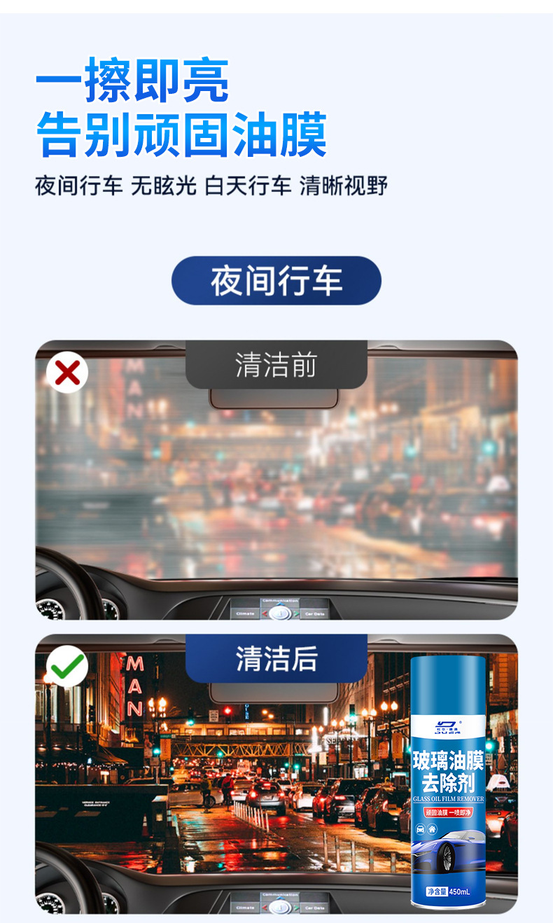 汽车用品玻璃油膜去除剂前挡风玻璃清洁剂车窗天窗顽固油膜清洗剂详情6