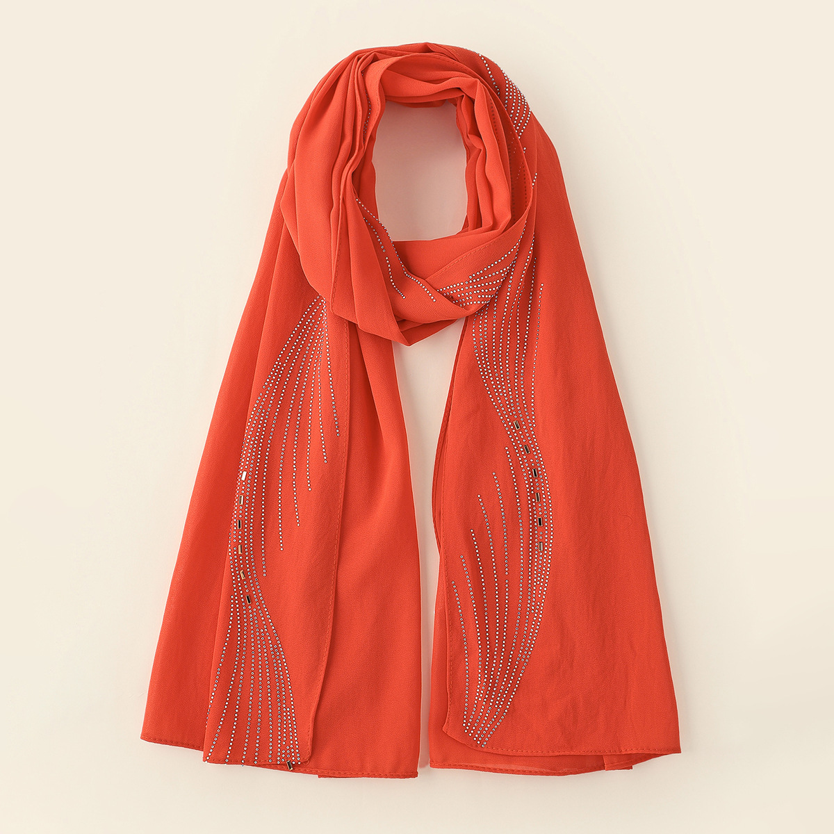 A051素色单色速卖通外贸盖头民族风长巾珍珠雪仿烫钻头巾围巾详情2