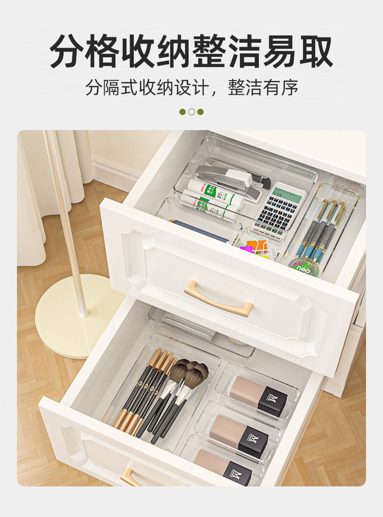透明组合分隔收纳盒内置化妆品杂物波点条纹盒抽屉整理梳妆台套装详情5