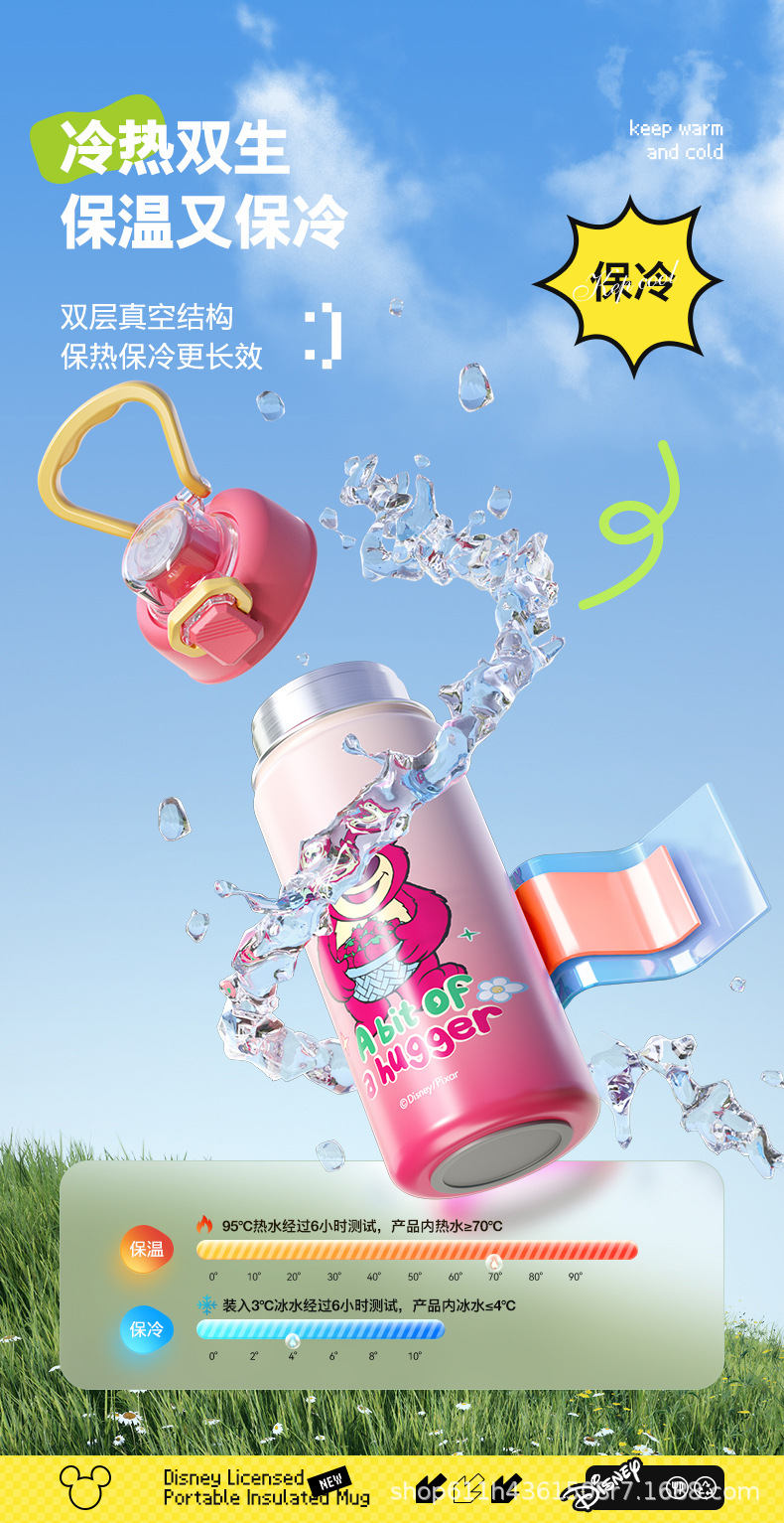 草莓熊米奇大容量卡通可爱创意便携316不锈钢手提水杯批发保温杯详情6
