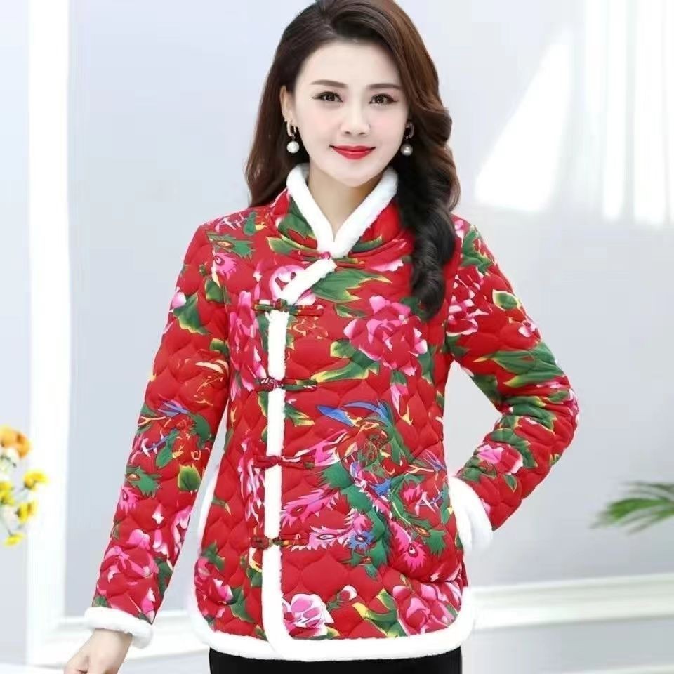 Choyin mesh chaqueta acolchada bandeja de cierre tang chaqueta de algodón noreste chaqueta de algodón grande flor chaqueta de año nuevo chaqueta chaqueta de algodón estilo chino étnico mujeres pic 10