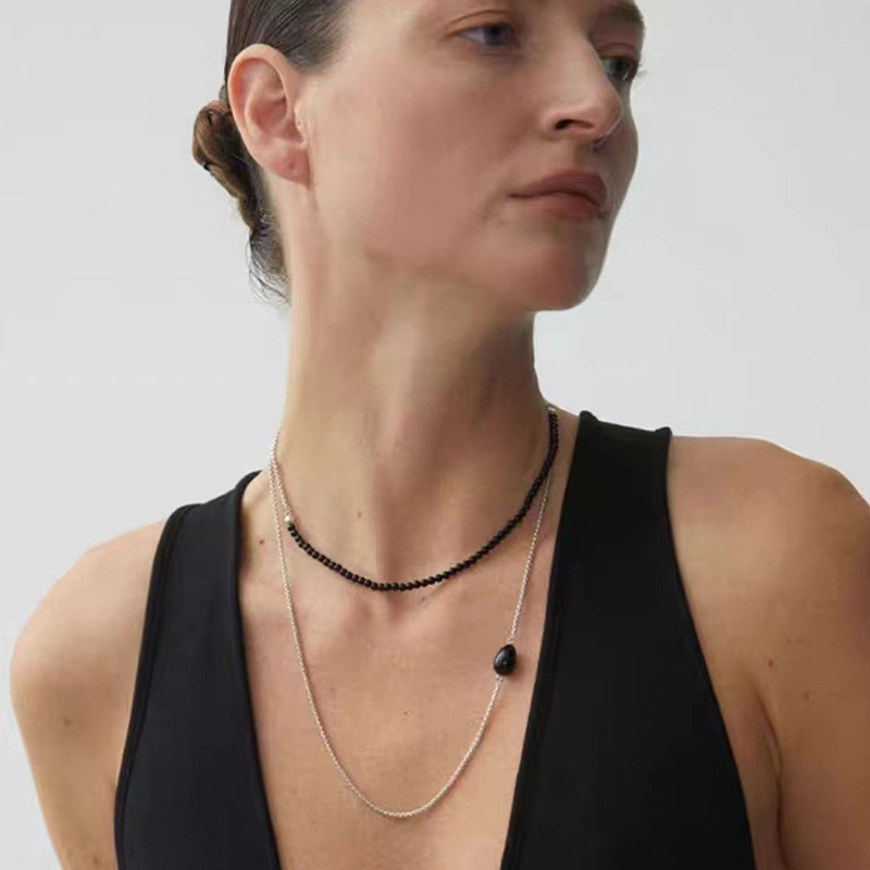 2024年新款黑玛瑙拼接长链条毛衣链小众气质冷淡风颈链高级锁骨链详情7