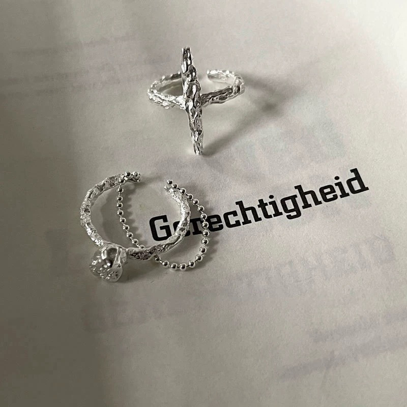 S925 sterling silver 3.1, versatile and unique texture meteorite ring, high-end feel, cross chain open ring, European and American style pic 2