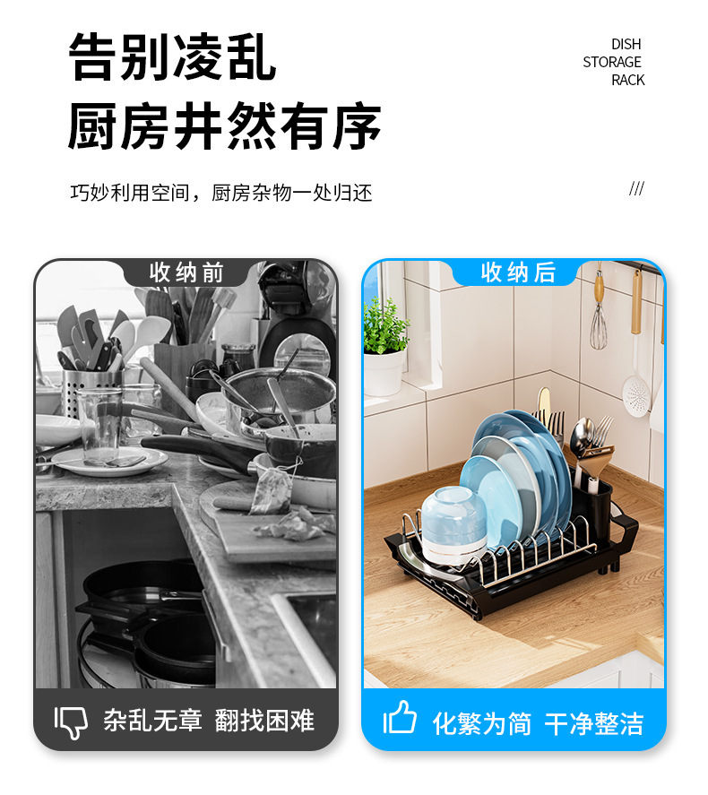 跨境Temu速卖通厨房用具可抽拉沥水碗碟架多功能碗碟放碗盘沥水架详情6