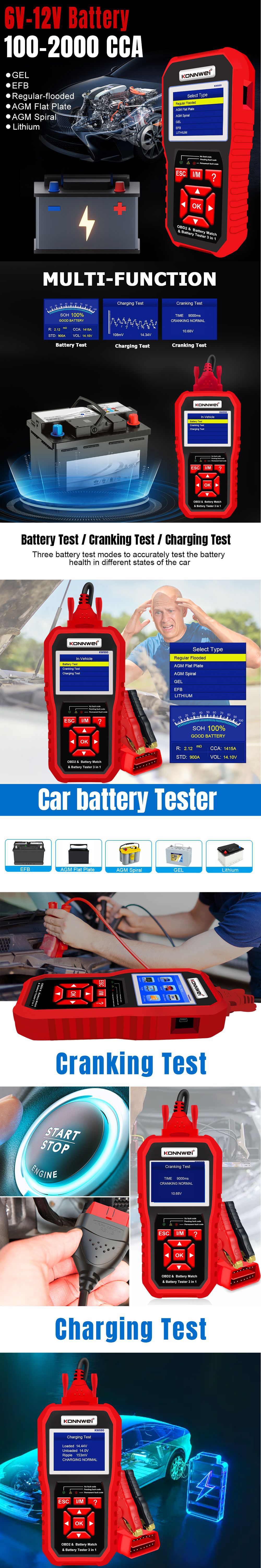 The customized KW880 is a three-in-one machine that integrates automotive diagnostic tools, automotive battery testers, and automotive battery matching pic 4