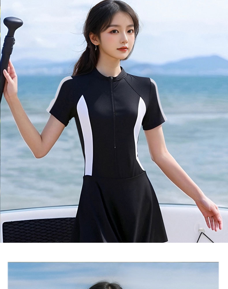 连体泳衣女夏季裙式保守遮肚显瘦学生甜美小清新运动风泡温泉泳装详情11