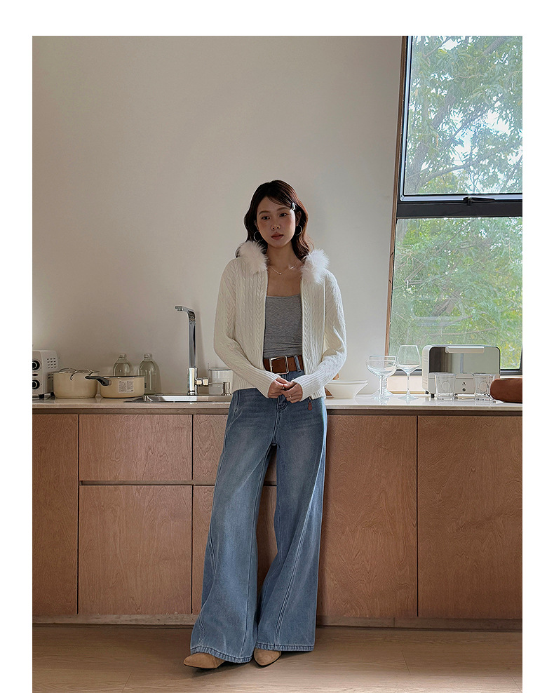 【爆款延续植绒加厚】歌铭加绒韩系直筒牛仔裤女冬季阔腿裤N789C详情21