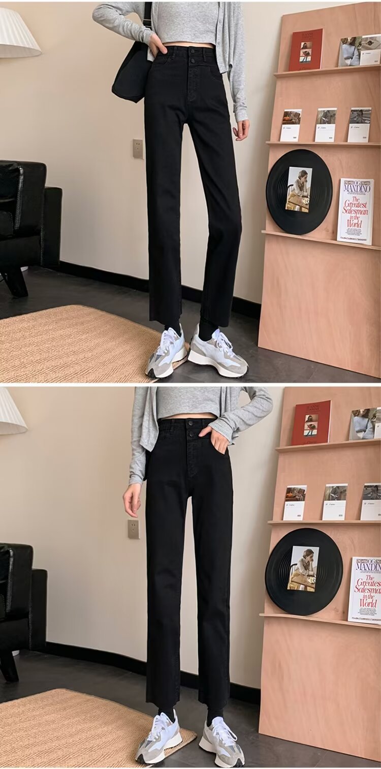 直筒牛仔裤女修身韩版2023春秋新款高腰烟管裤百搭显瘦九分裤子潮详情6