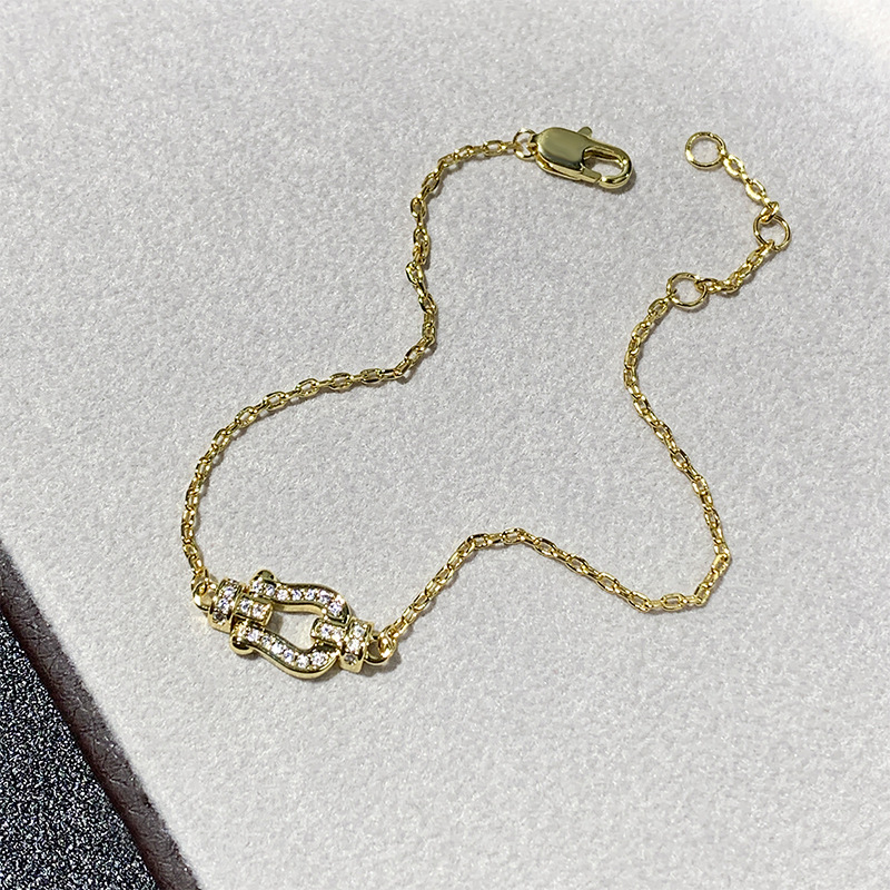 F家高版本V金小马蹄扣满钻手链女镀18k玫瑰金镶钻时尚轻奢锁骨链详情3