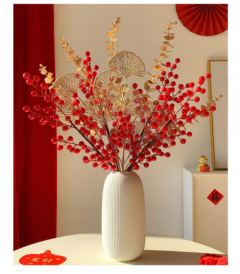 New Year flowers, New Year decorations, red fruits, prosperity fruits, artificial flowers, artificial bouquets, living room and dining table arrangements, housewarming ornaments pic 10