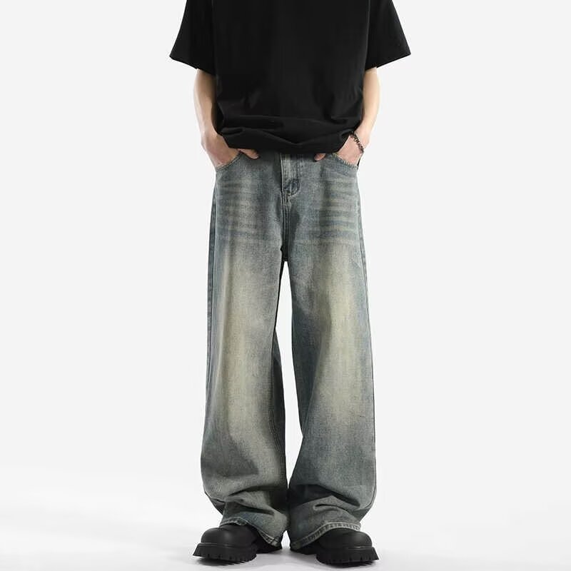 American retro washed drape jeans for men, new spring and summer loose floor-length pants, high street straight-leg casual pants pic 2