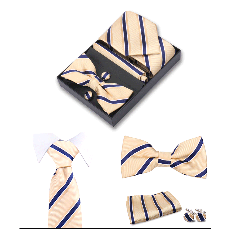 男士商务8cm领带领结口袋巾5件套礼盒装婚礼宴会条纹黑色手打领带详情17