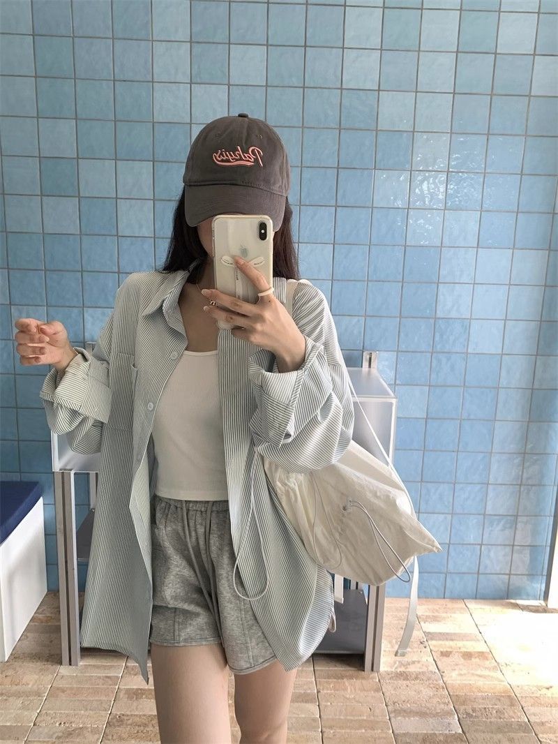 复古港风条纹衬衫外套女春夏长袖休闲垂感衬衣设计感上衣跨境批发详情21