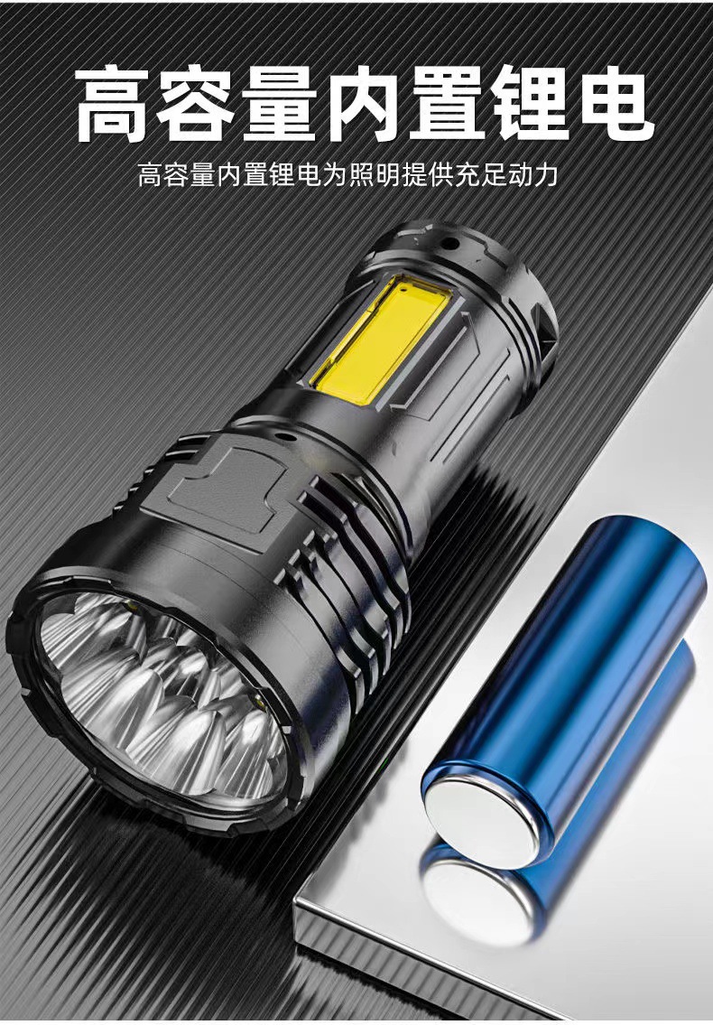 Cross-border best-selling octa-core flashlight, outdoor multi-functional led strong light, usb rechargeable, ultra-bright outdoor one-piece consignment pic 12