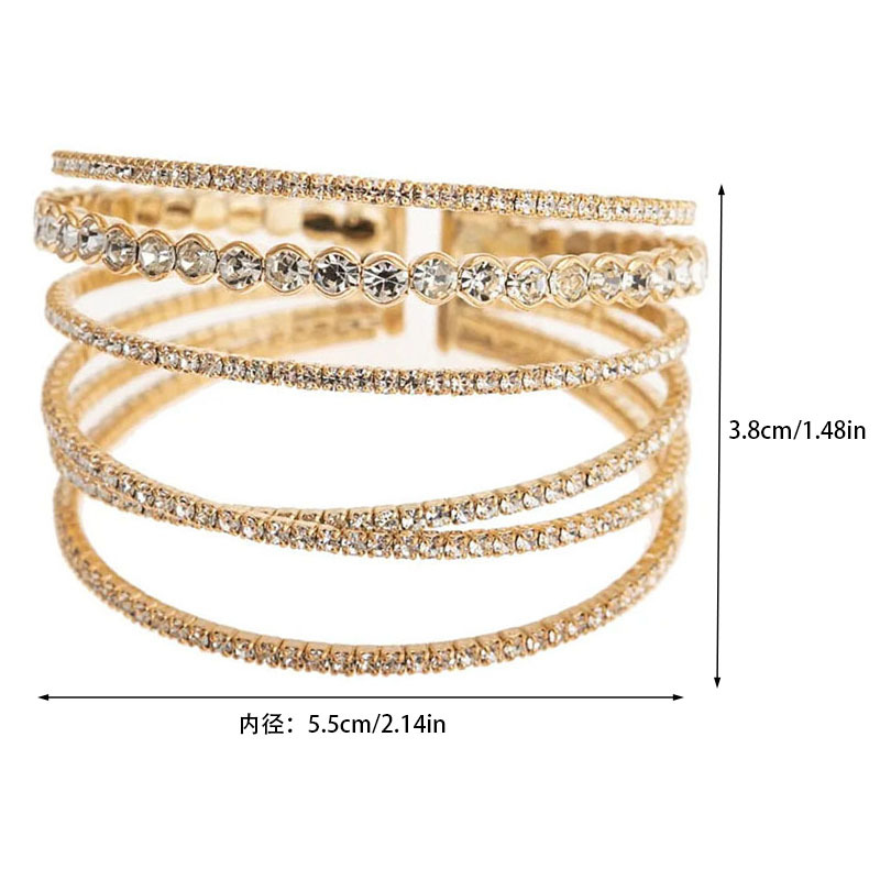 Super dazzling diamond claw chain bracelet for party gatherings, 2-row gold coin claw cross opening bracelet, 4-row and 6-row multi-layer jewelry, popular water diamond jewelry from Europe and America cross-border pic 6