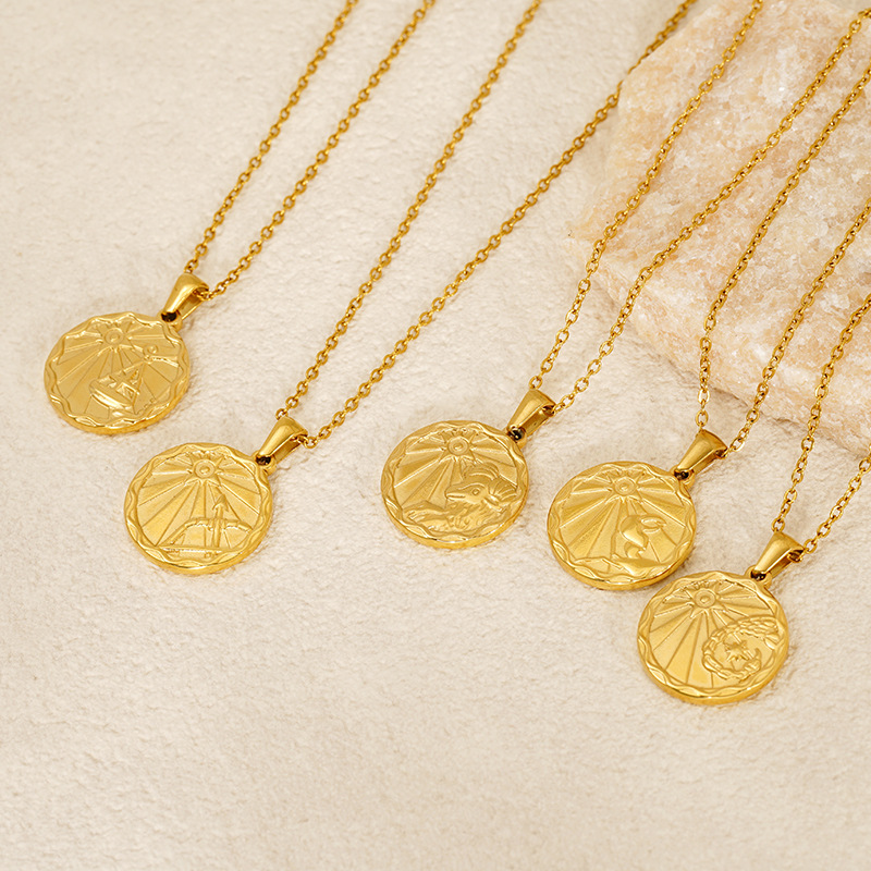 New stainless steel constellation pendant from Europe and America, 18k gold three-dimensional constellation pattern collarbone chain necklace for women pic 6