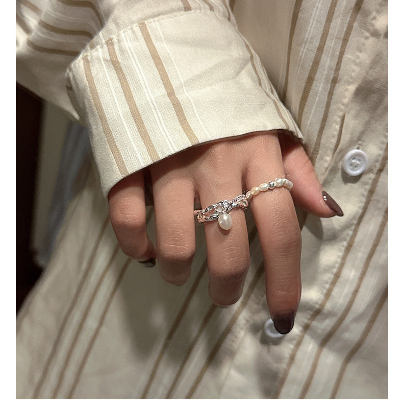 S925 sterling silver Korean version fashionable pearl ring with texture, niche design, retro Korean style ring IN wholesale pic 15