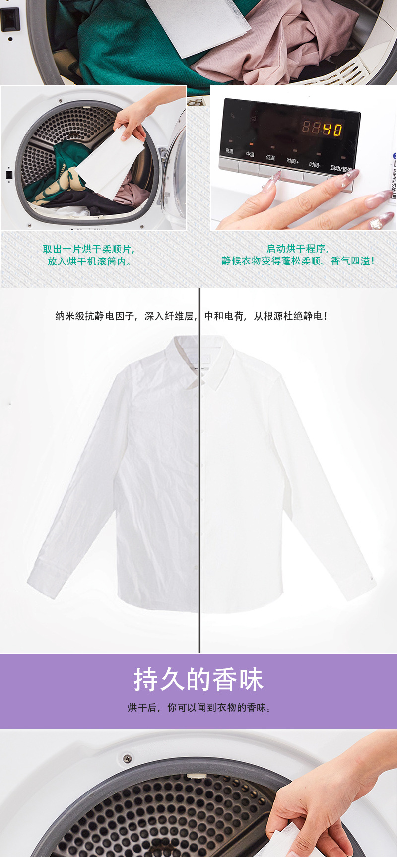 Specialized for foreign trade clothing softening sheets, drying machine, drying sheets, fragrant clothes, lingering fragrance sheets, laundry companion Dryersheets pic 4