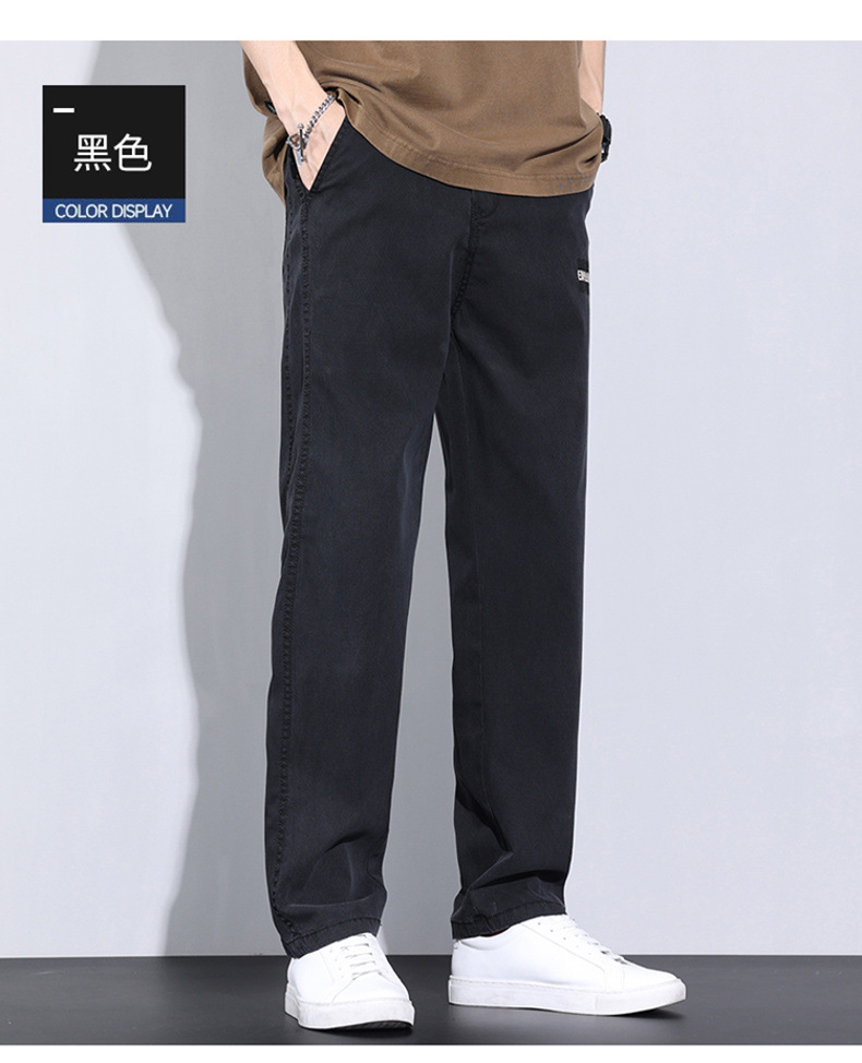 啄木鸟冰丝休闲裤子男士夏季薄款潮牌宽松天丝柔软牛仔五分长裤详情24