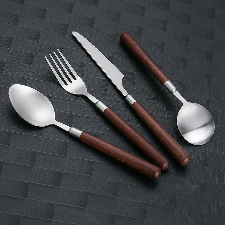 不锈钢刀叉勺餐具套装复古胡桃木柄家用西餐具牛排刀叉甜品勺叉子详情15