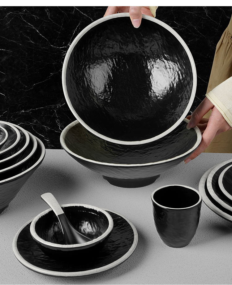 Melamine tableware with black background and white circle, hot pot tableware, noodle restaurant bowls, flavor plates, melamine tableware wholesale pic 22