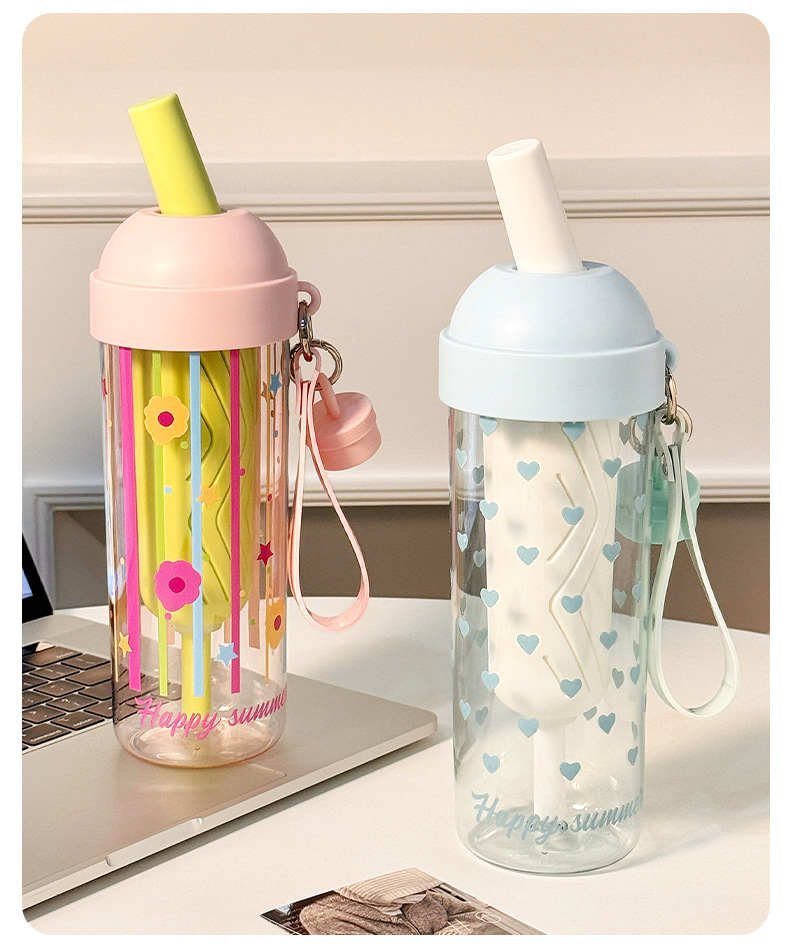 New Yebo plastic straw cup, cute cartoon TRitan water cup, student high appearance level tea and water separation double drinking cup pic 14