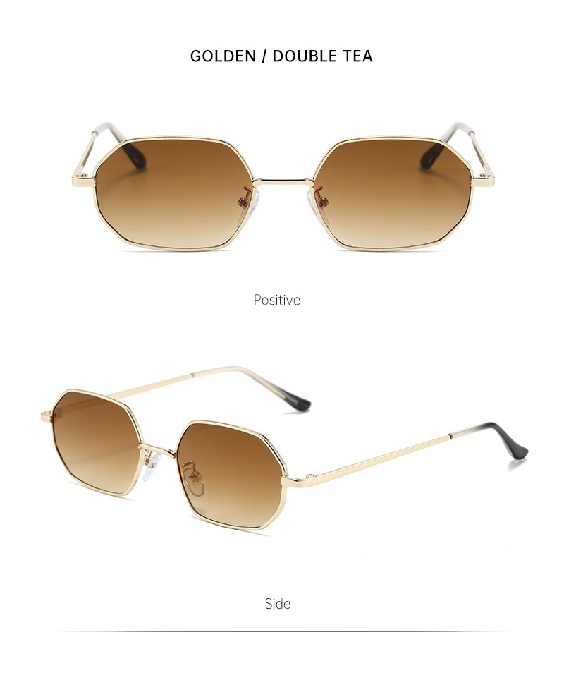 Polygonal metal small-framed sunglasses for both men and women, with a high-end retro look. They are suitable for street photography on the beach and offer UV protection pic 14