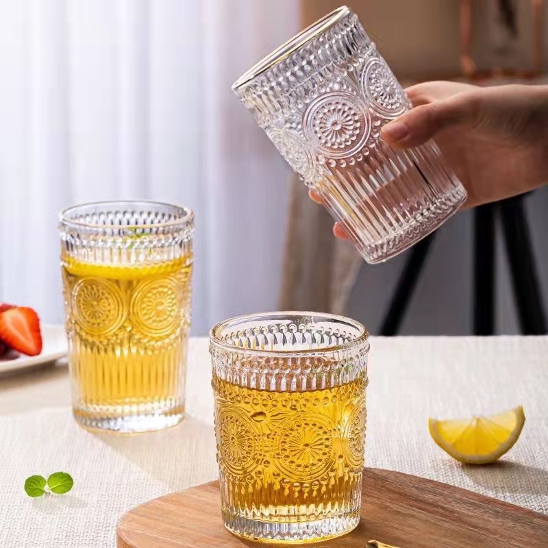 Retro sun relief glass cup, wedding and celebration gift water cup, home coffee cup, internet-famous cold drink cup pic 5