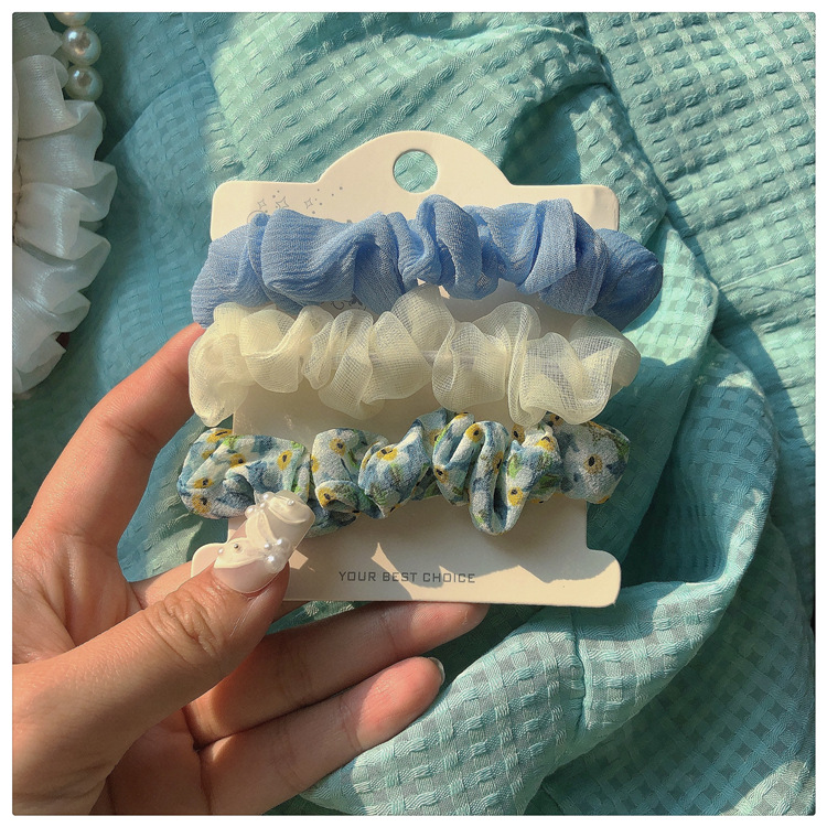 The tender pink color of spring ~3 sets of floral hair bands, a fresh and light blue and pink hair tie, hair accessory and headband pic 5